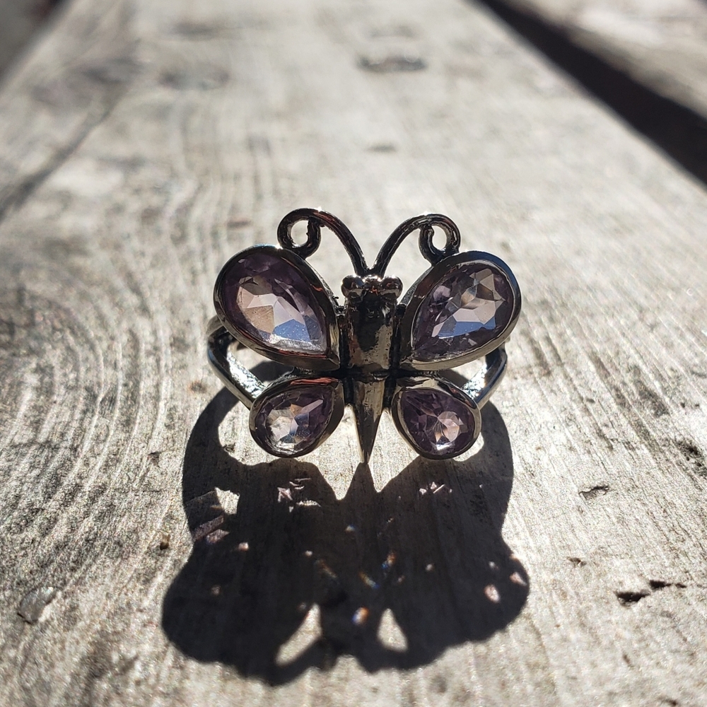 Amethyst Butterfly Ring ~ Solid 925 Silver ~ Natu… - image 4